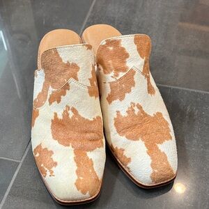 Crown Vintage Cow Print Mules - Brown and Cream